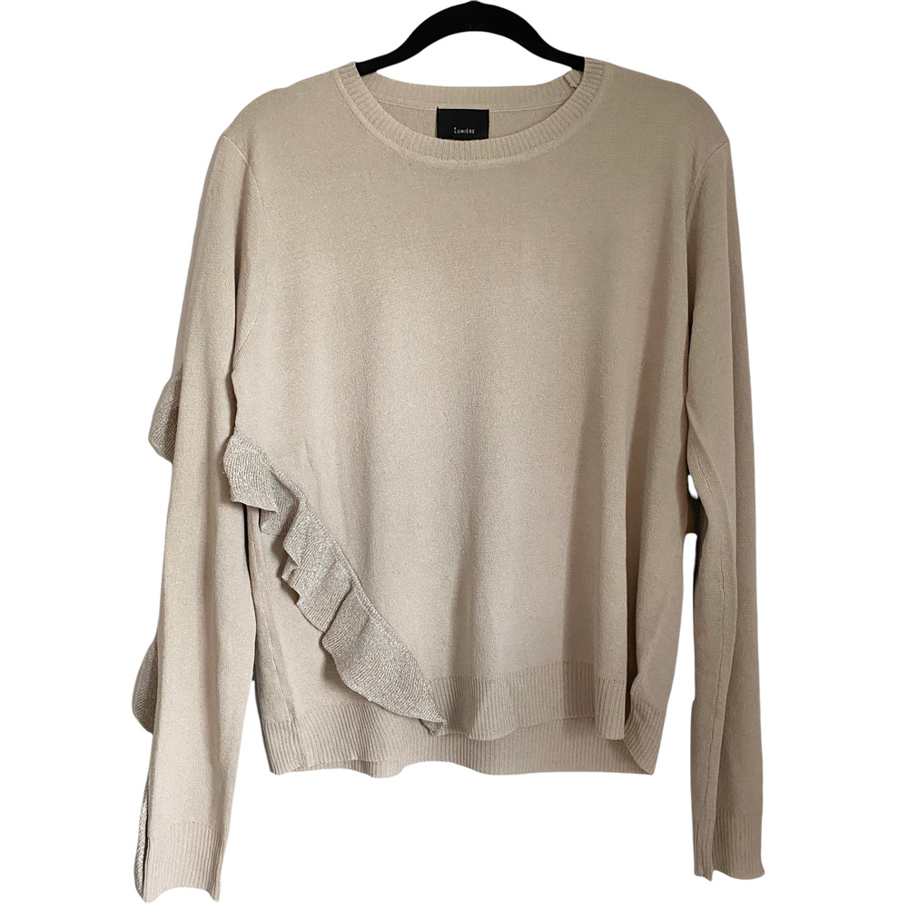 NWT Lumiere Womens Tan Long Sleeves Crew Neck Pullover Sweater Size Large